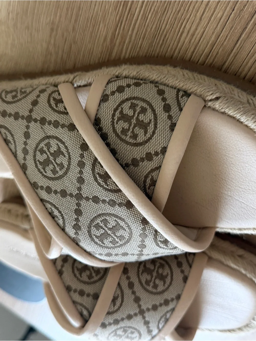 Tory Burch Neutral Logo Crisscross Slide Mules